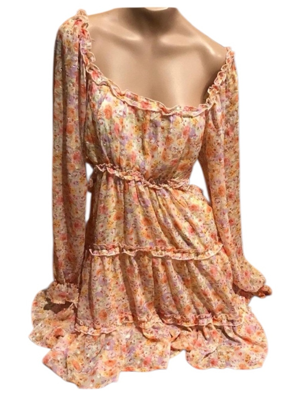 Jessica Simpson Floral Long Sleeve Mini Fairy Dress peekaboo sides size M